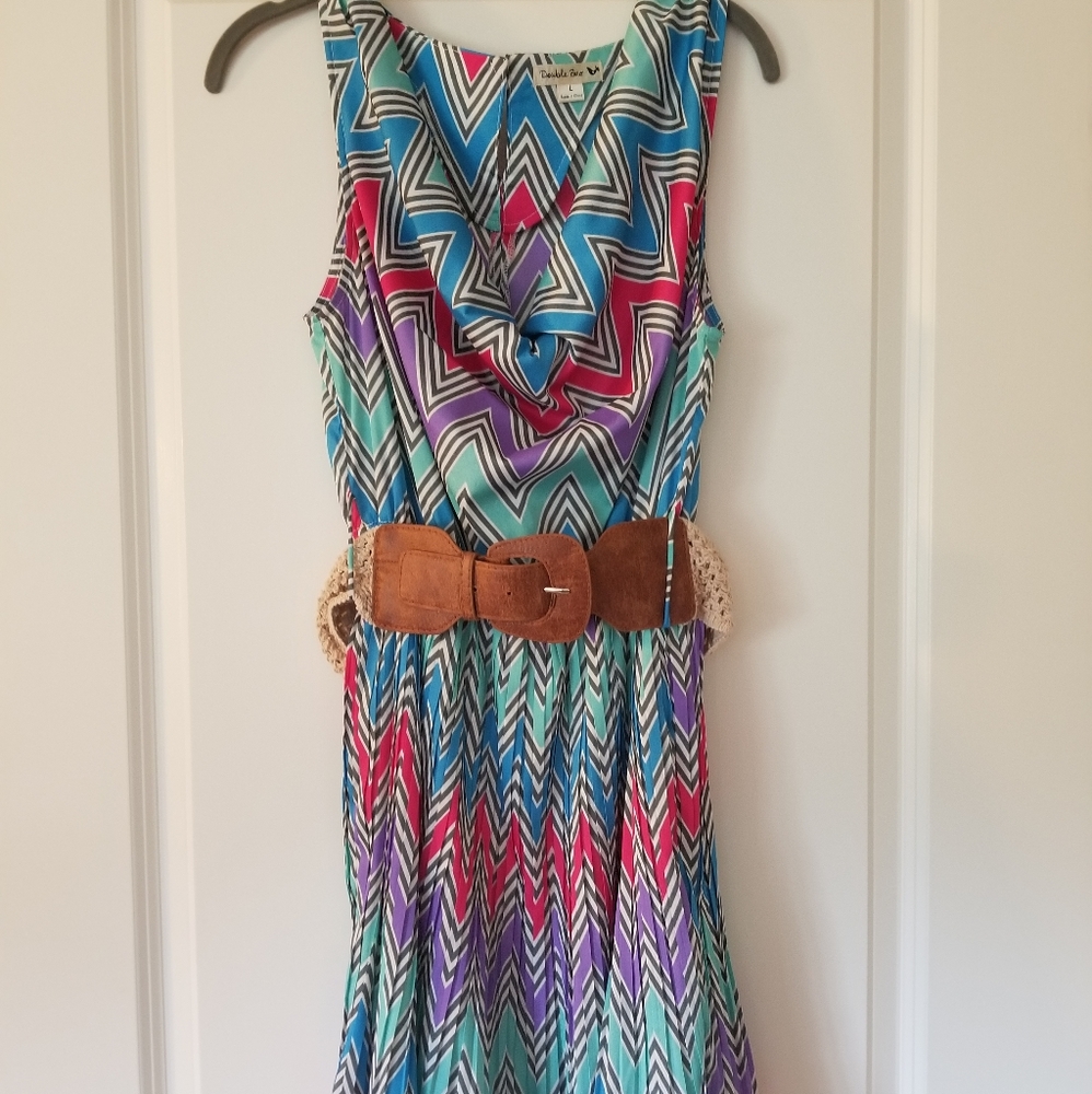 Double zero chevron dress with crocheted belt.
